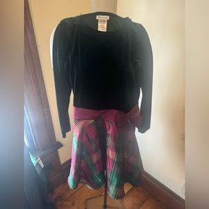 Bonnie Jean Green Velvet multi plaid dress